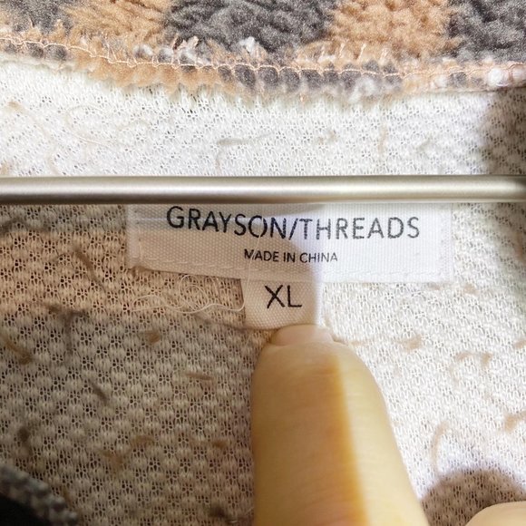 Grayson/Threads Leopard Print Teddy Zip Neck Pullover XL - Picture 2 of 15